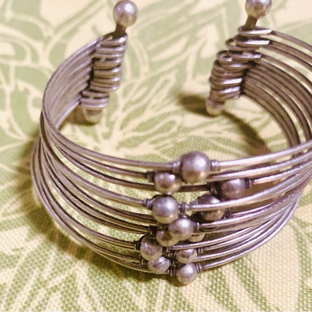 Silver Tone Beaded Multi Wire Cuff Bracelet - Picture 5 of 5
